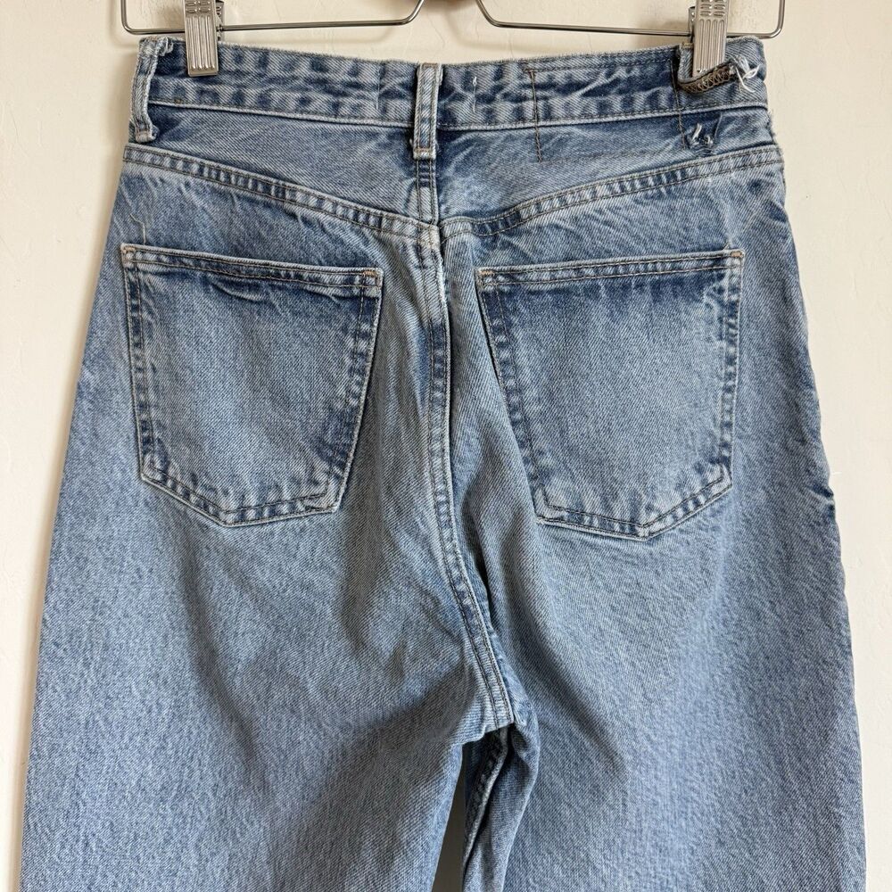 Zara Jeans Womens Sz 6 Blue Med Wash Cotton Wide Leg Baggy Distressed High Rise - Picture 11 of 16